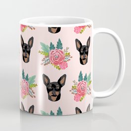 Min Pin miniature doberman pinscher dog breed dog faces cute floral dog pattern Coffee Mug