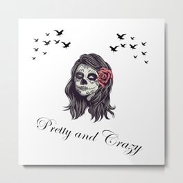 Horror Women Skull Metal Print | Birds, Black and White, Halloween, Comic, Rose, Digital, Graphicdesign, Portrait, Abstractpretty, Skeleton 