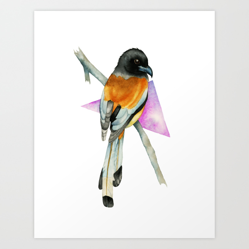 Oriole Bird With Abstract Geometric Watercolor Painting Art Print By Namibear Society6