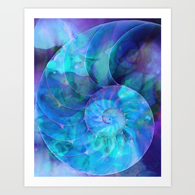 Blue Nautilus Shell Seashell Art By Sharon Cummings Art Print By Sharoncummings Society6