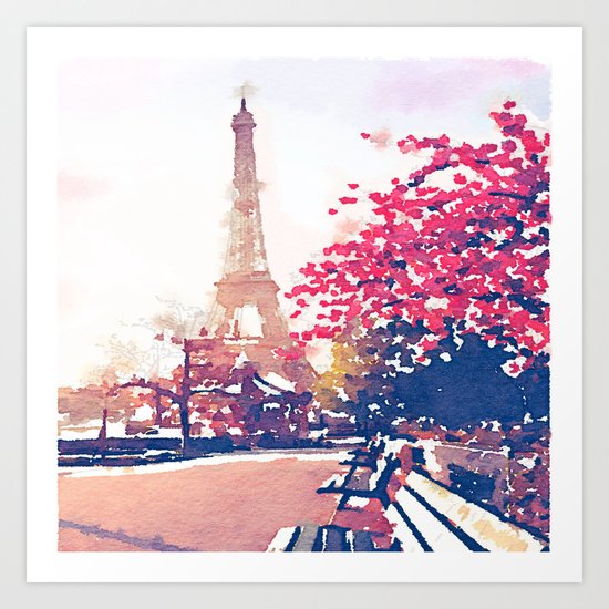 The Eiffel Tower In The Fall Watercolor Painting Art Print By Melissapolomsky Society6