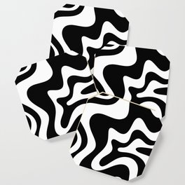 Liquid Swirl Abstract Pattern in Black and White Coaster