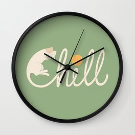 Cat Landscape 85: Chill Wall Clock | Curated, Justchill, Minimal, Meow, Green, Orange, Typo, Moderncat, Drawing, Catart 