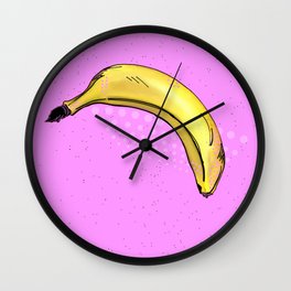 Pop Art Banana Wall Clock | Comic, Banana, Watercolor, Pop Art, Graphicdesign, Digital, Pattern, Minimalism, Pink 