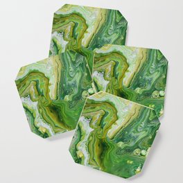 Take Five Fluid Acrylic Pour Painting Green Yellow Coaster