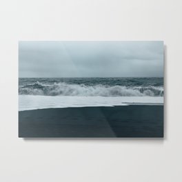 Stormy sky and sea waves - black sand beach Iceland photo print | moody travel and nature photography art Metal Print | Curated, Color, Adventure, Stormy, Beach, Photo, Reynisfjara, Dark, Moody, Blacksand 