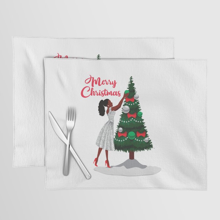 Merry Christmas Black African American Woman Placemat