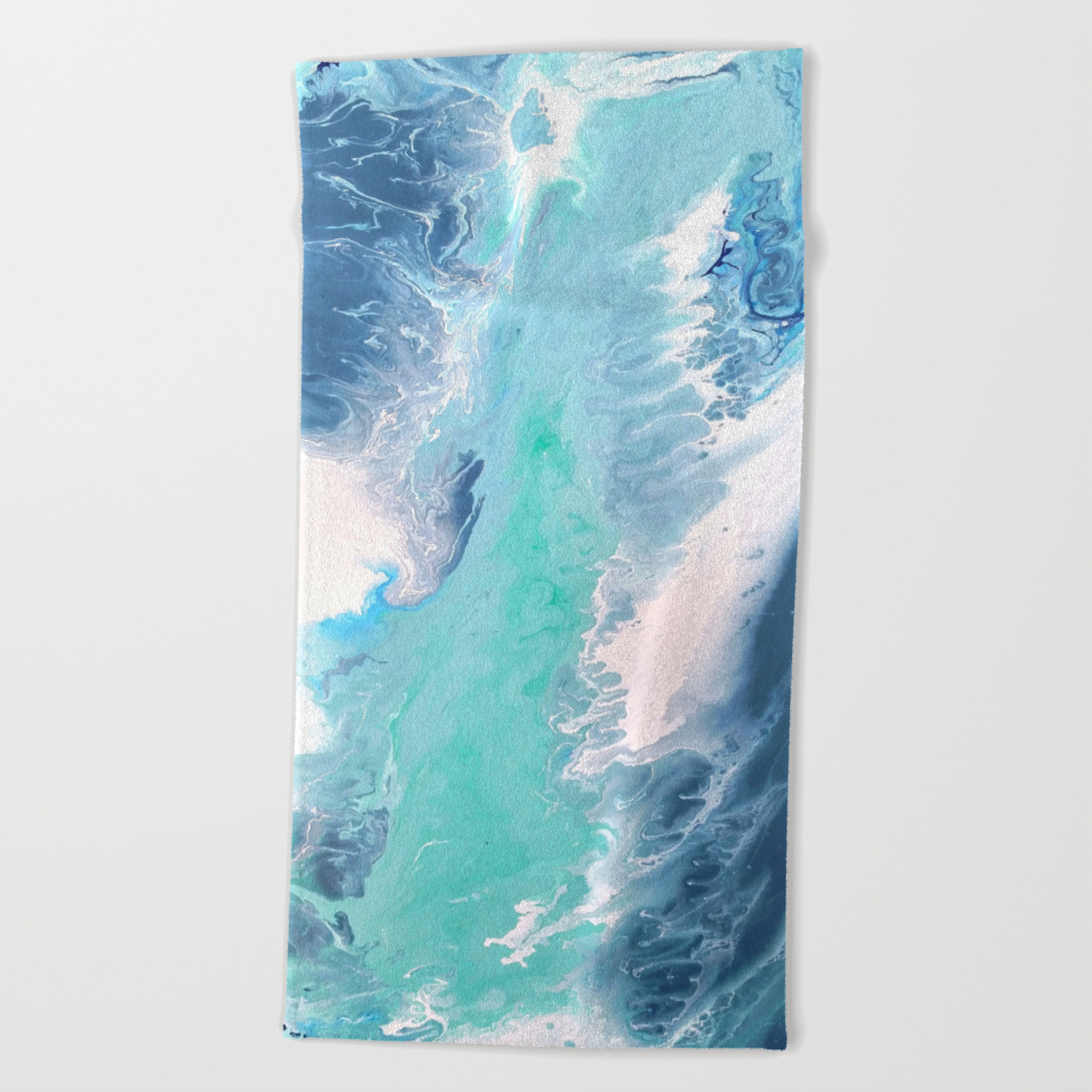 Blue Fluid Painting Waves Fluid Acrylic Abstract Beach Towel By