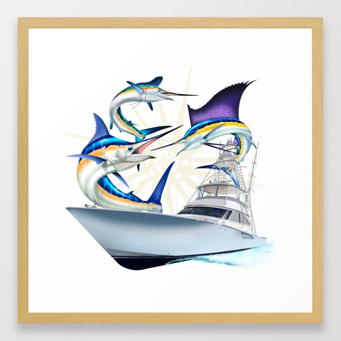 Sail White and Blue Viking Atlantic billfish Framed Art Print