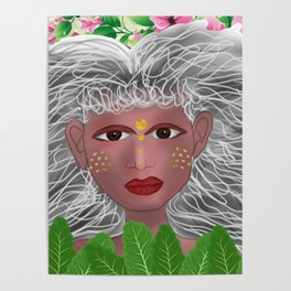 Grey Haired Wild Woman Goddess In Secret Garden Poster