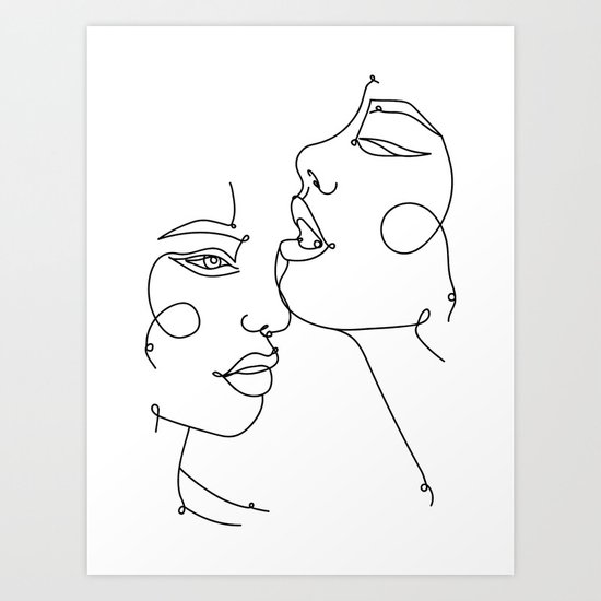 Secret Minimalist Two Faces In One Line Art Print By Valleriaart