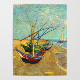  Vincent van Gogh - Fishing Boats on the Beach at Les Saintes-Maries-de-la-Mer, 1888 Poster