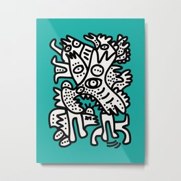 Green Acqua Street Art Black and White Creatures Metal Print | Design, Minimal, Abstract, Acqua, Pop Art, Tribal, Emmanuelsignorino, Urban, Black And White, Poster 