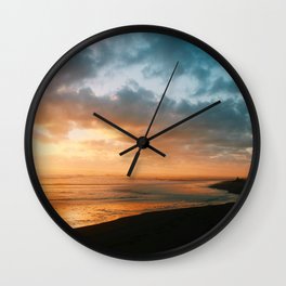 The last glow Wall Clock | Newzealand, Nature, Kariotahibeach, Beach, Color, Sunset, Blacksandbeach, Photo, Digital 