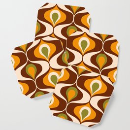 Retro 70s ovals op-art pattern brown, orange Coaster