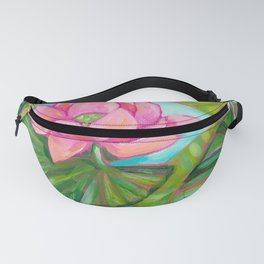 Koi Fish in Lotus Lily Pad pond painting by Tascha Parkinson Fanny Pack