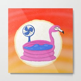 Flamingo Heat Wave Metal Print | Waterfun, Pooltime, Naturebirds, Pinkflamingos, Sunnydays, Party, Heatwave, Coolair, Vacationtime, Painting 