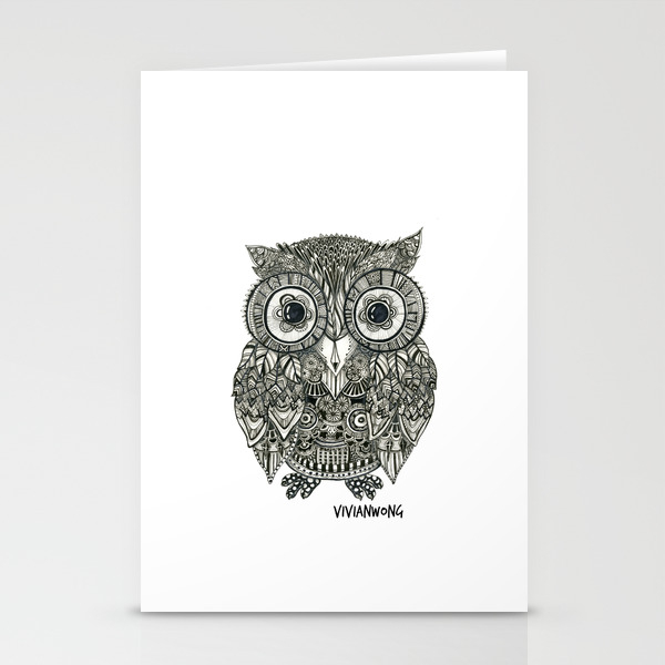 Zentangle Owl Fineliner Pen Drawing Stationery Cards By Vivianhitsugaya Society6