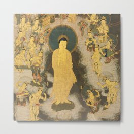 Welcoming Descent of Amida 14th Century Japanese Hanging Scroll Metal Print | Old, Ancient, Vintage, Worship, Japanese, Wallart, 14Thcentury, Buddhist, Amida, Asian 
