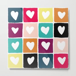 Heart Cutout Checker Pattern - 90s colors Metal Print | Minimal, Checker, Valentinepattern, Retro, Digitalart, Squares, Squarepatterns, Love, Valentine, Digital 
