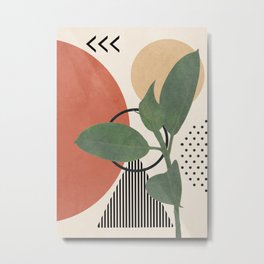 Nature Geometry III Metal Print | Abstract, Plant, Orange, Sun, Tropical, Fern, Illustration, Summer, Modern, Art 