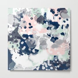 Melia - abstract minimal painting acrylic watercolor nursery mint navy pink Metal Print | Baby, Acrylic, Nursery, Painting, Babynavy, Colorfu, Genderneutral, Digital, Mint, Melia 