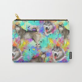 Husky Brightly Colored and Paint Splattered Carry-All Pouch | Husky, Digital, Dogbreed, Watercolor, Paintsplatters, Painteddog, Painting, Siberienhusky, Dog, Pop Art 