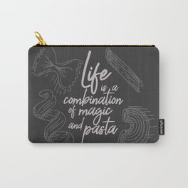 Federico Fellini on life, magic and pasta, inspirational quote, funny sentence, kitchen wall decor Carry-All Pouch | Kitchenwallart, Lifemagicandpasta, Fellinionlife, Handwrittenquote, Foodquote, Foodwallart, Humorousquote, Ofmagicandpasta, Kitchendecorations, Funnysentence 