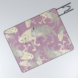 Arctic Wolf  lilac pattern Picnic Blanket