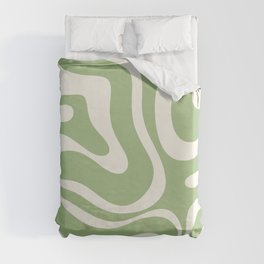 Modern Liquid Swirl Abstract Pattern in Light Sage Green and Cream Duvet Cover | Pattern, Kierkegaarddesign, Contemporary, Cool, Trippy, Trendy, Digital, Abstract, Modern, 70S 