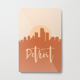 DETROIT MICHIGAN CITY SUN SKYLINE EARTH TONES Metal Print | Unitedstates, Detroit, Wanderlust, Travel, Skyline, Earthcolor, Map, Design, Earthtones, Coordinates 
