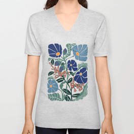 Klimt flowers light blue V Neck T Shirt | Botanical, Garden, Shapes, Plants, Klimt, Digital, Pattern, Organic, Simple, Retro 
