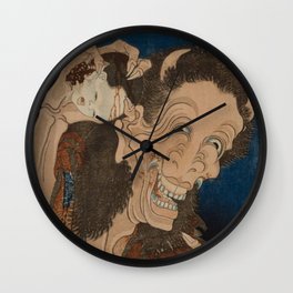 Creepy Japanese Ghost Horror Woodblock The Laughing Demon Wall Clock
