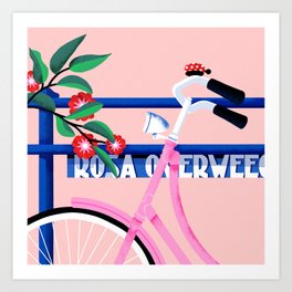 Amsterdam pink bike and flowers illustration Art Print