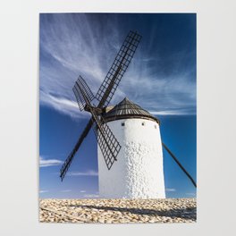 White Windmill Landscape Poster