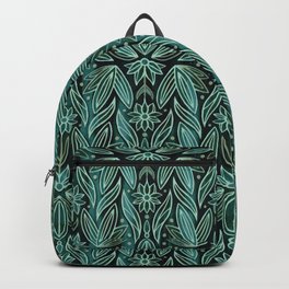 Rococo Sage & Dark Green Art Deco  Backpack | Blod, Luminescent, Leafpattern, Moody, Artdecoleaves, Detailed, Artnouveauleaves, Artdeco, Pattern, Symmetrical 