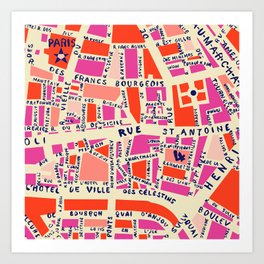 paris map pink Kunstdrucke | Curated, Graphic Design, Street, Ink Pen, City, France, Road, Paris, Drawing, Map 