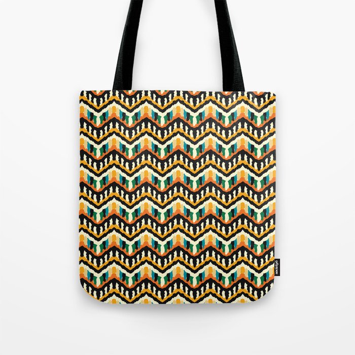 Ethnic tribal zigzag boho design of 70s Tote Bag by amovitania | Society6