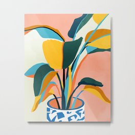 Nature Doesn't Hurry Yet All Is Accomplished, Colorful Botanical Plant Pot Illustration Tropical Metal Print | Boho, Vibrant, Bohemian, Nature, Bold, Painting, Plants, Illustration, Colorful, Garden 