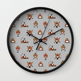 A round of Robins for Christmas Wall Clock | Love, Animal, Digital, Winter, Festive, Bird, Snow, Children, Cartoon, Season 