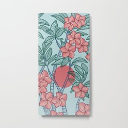 Plumeria Sunset Metal Print | Drawing, Botanical, Tropics, Leaves, Flower, Bushes, Nature, Floral, Plants, Leaf 