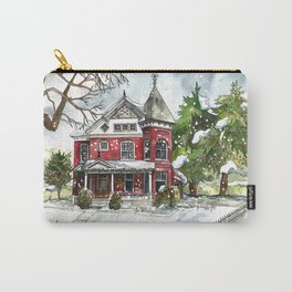 Snowfall Carry-All Pouch | Nature, Ink, House, Architecture, Painting, Watercolor, Landscape, Snow, Victorian, Turnofthecentury 