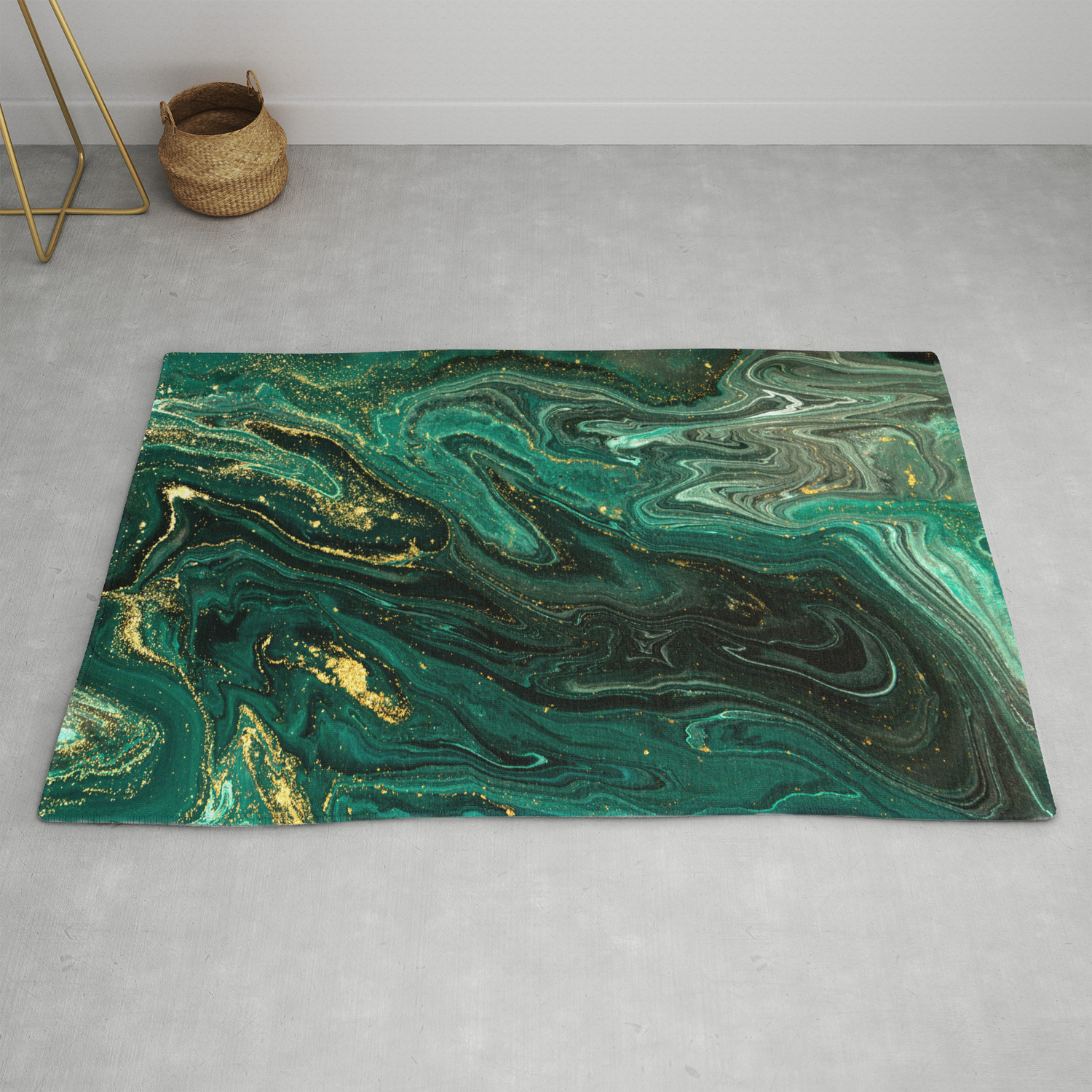 Abstract Pour Painting Liquid Marble Dark Green Teal Painting Gold