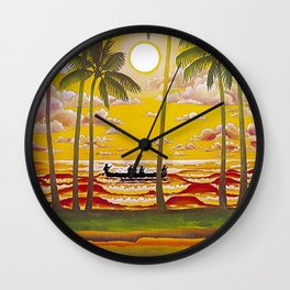 Surf Hawaii, Outrigger, Fly Hawaiian Air Vintage Travel Poster Wall Clock