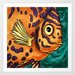 Astonished tropical fish painting, funny cartoon fish Art Print