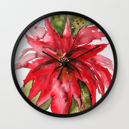 Bright Red Poinsettia Watercolor Wall Clock | Jodimckinney, Holiday, Red, Painting, Watercolor, Flower, Mckinnex2Designs, Xmas, Poinsettia, Christmas 