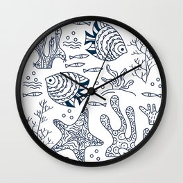 Sea floor, underwater world. Fish and seaweed on a white background. Hand drawing vector drawing. Co Wall Clock | Pattern, Cute, Graphicdesign, Funny, Spring, Colorful, Rainbow, Prep, Planner, Happy 