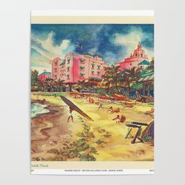 Hawaii's Famous Waikiki Beach - United Air Lines Vintage Travel Poster Poster