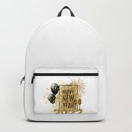 Glitter Golden Happy New Year With Ballons Backpack | Hello2022, Digital, 2022Greetings, Celebrations, Newyearseve2022, Theyear2022, Byebye2021, Drinks, Newyearseveparty, Welcome2022 