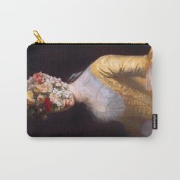 Flower Veil Portrait Collage Carry-All Pouch | Head, Moody, Antique Style, Maximalist Decor, Altered, Aesthetic, Unique, Floral, Painting, Grandmillennial 